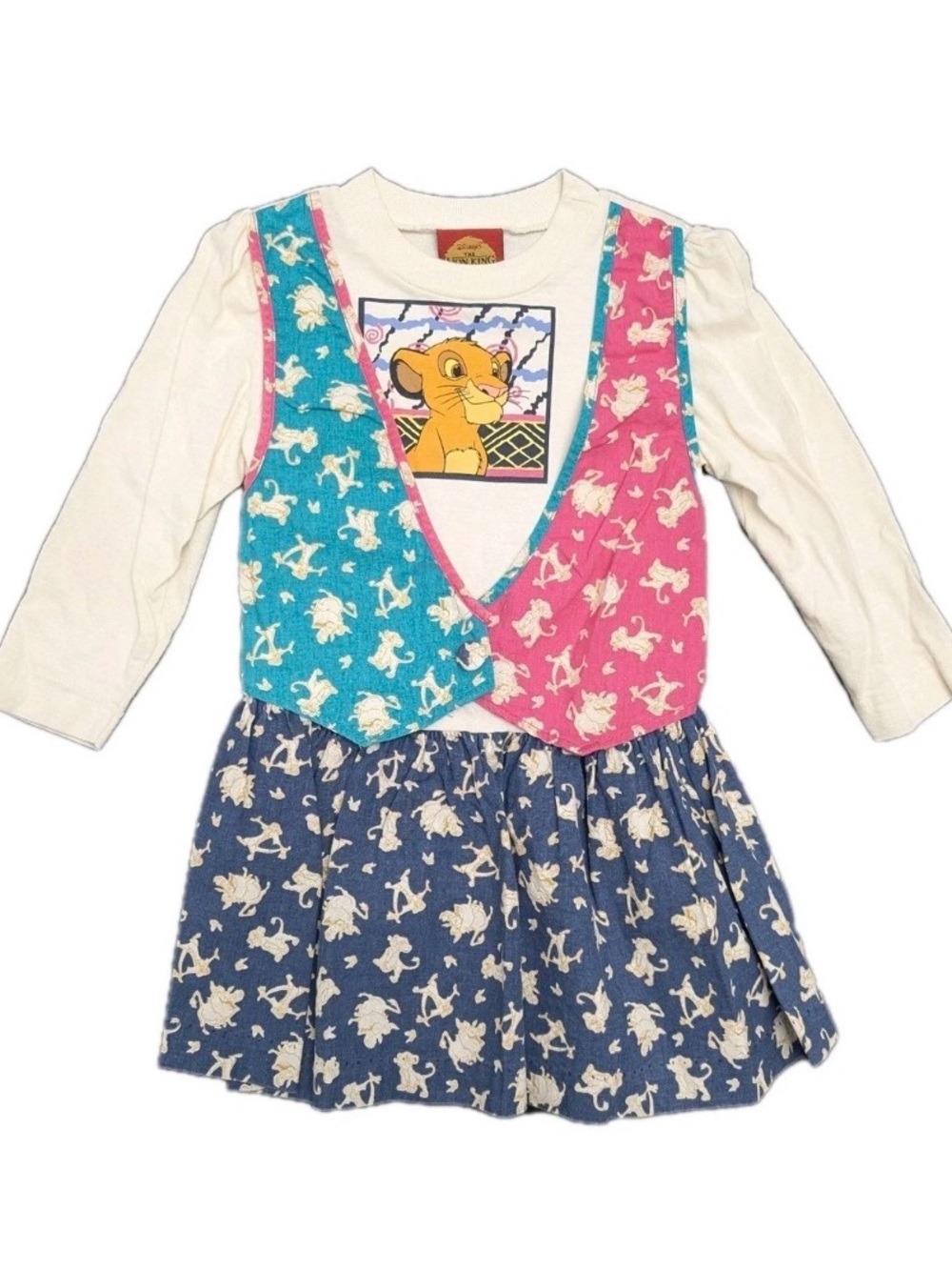 The Lion King Kids Layered Dress with Colorblock Vest - White, Pink, Teal, Navy